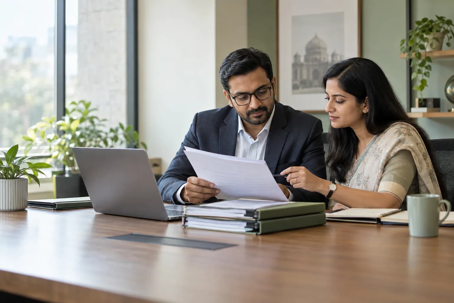Illustrative image of business professionals reviewing tender paperwork