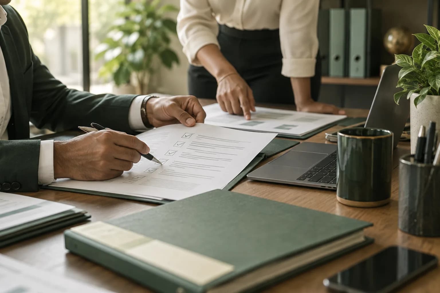 Illustrative image of tender documents being reviewed at a workspace